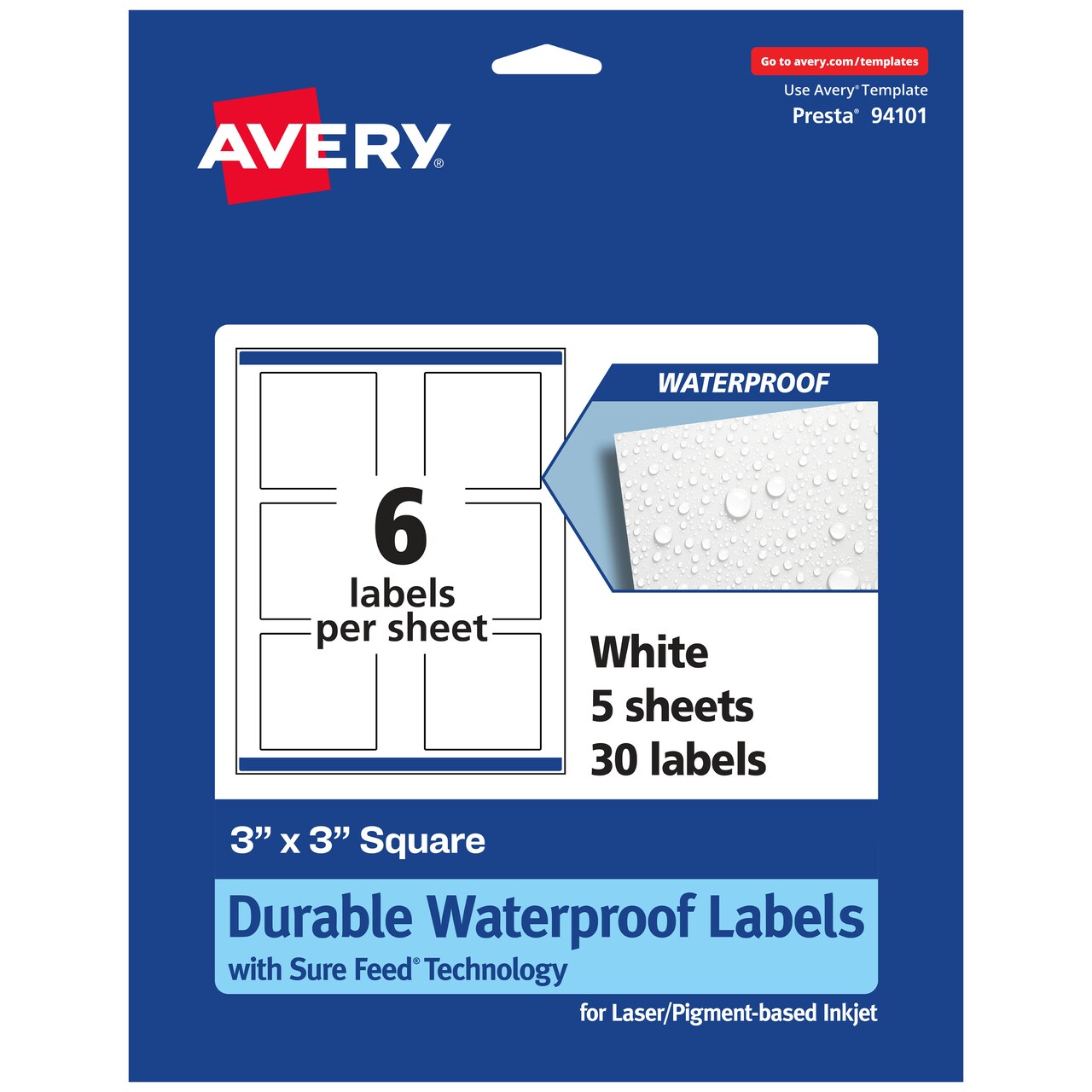 Avery Waterproof Square Labels with Sure Feed, Print to the Edge